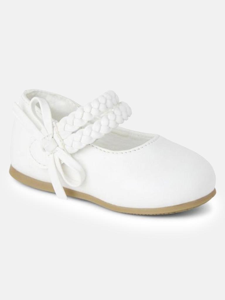 Baby Girl Braided Strap Bow Shoes Ophelia Collection - White Matt