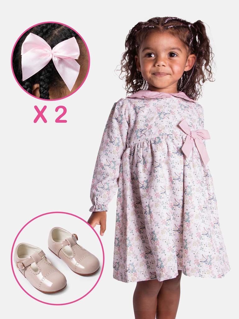 Baby Girl Millie Dress with Shoes and 2 Hairclips Bundle