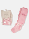 Baby Girl Cotton Tights with Bow - Pink