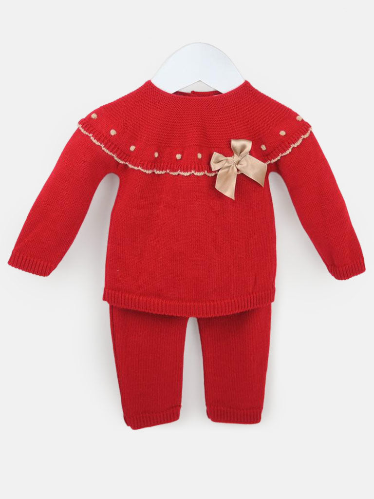 Baby Girl's Christmas Bow 2-Piece Knitted Set - Red