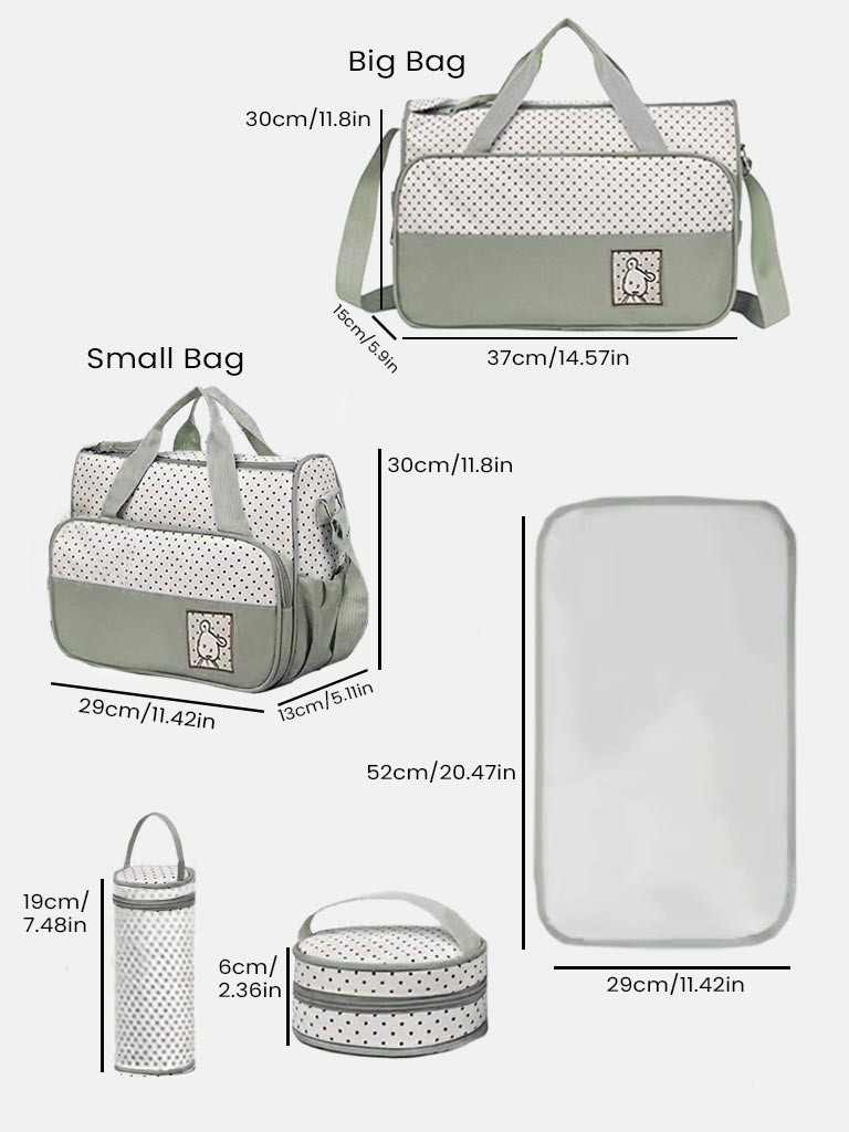 Mom & Baby 5-Piece Diaper Bag Set with Changing Mat & Organisers - Sage Green