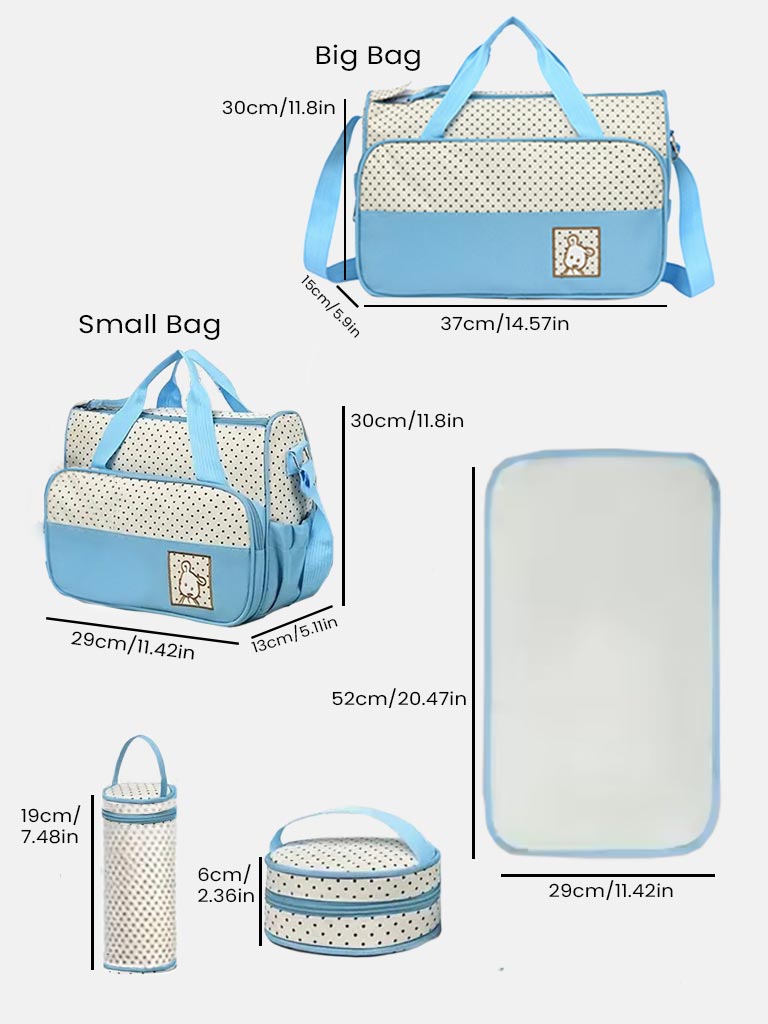 Mom & Baby 5-Piece Diaper Bag Set with Changing Mat & Organisers - Baby Blue