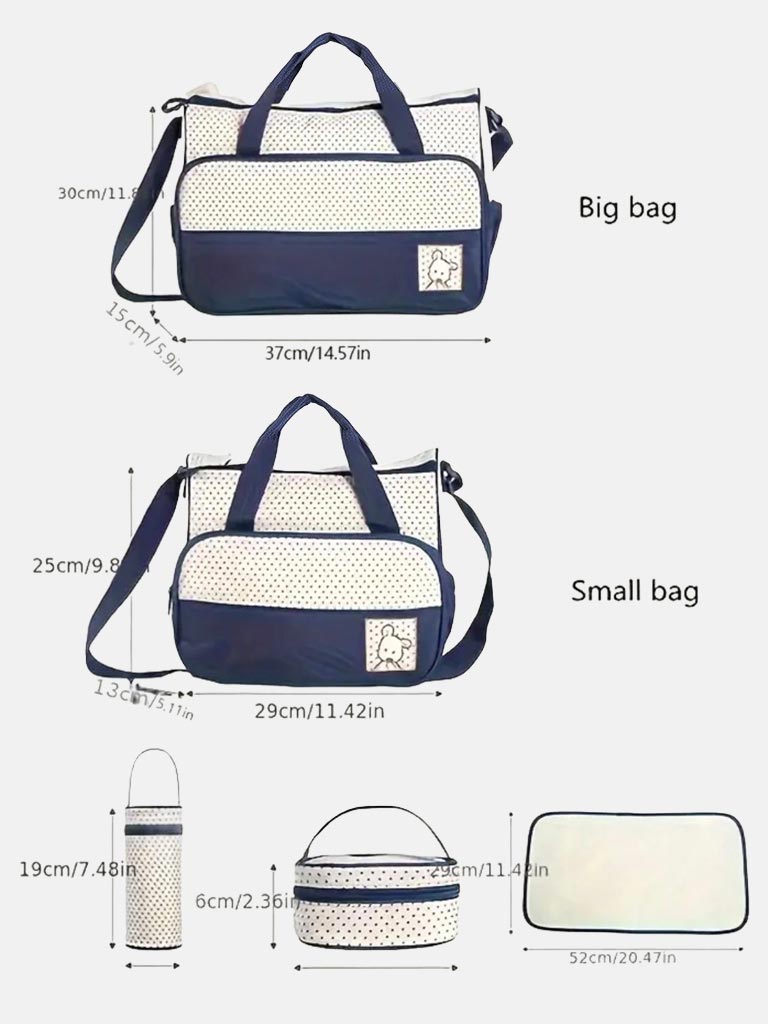 Mom & Baby 5-Piece Diaper Bag Set with Changing Mat & Organisers - Navy Blue