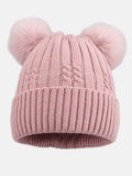 Baby Girl Knitted Hat with 2 Pom Poms - Dusty Pink