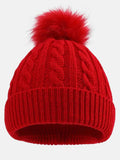Baby Girl Knitted Hat with Big Pom Pom - Red