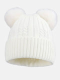 Baby Girl Knitted Hat with 2 Pom Poms - Ivory White
