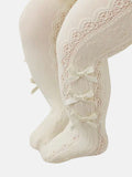 Baby Girl Triple Bow Crochet Insert Tights - Ivory