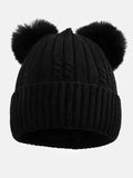 Baby Girl Knitted Hat with 2 Pom Poms - Black