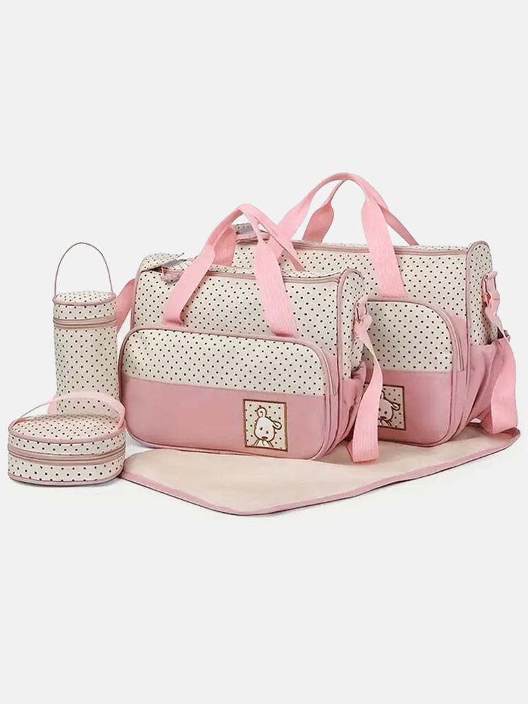 Mom & Baby 5-Piece Diaper Bag Set with Changing Mat & Organisers - Pink
