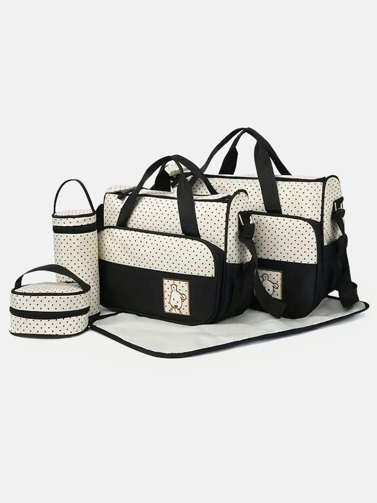 Mom & Baby 5-Piece Diaper Bag Set with Changing Mat & Organisers - Black