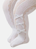 Baby Girl Triple Bow Crochet Insert Tights - White