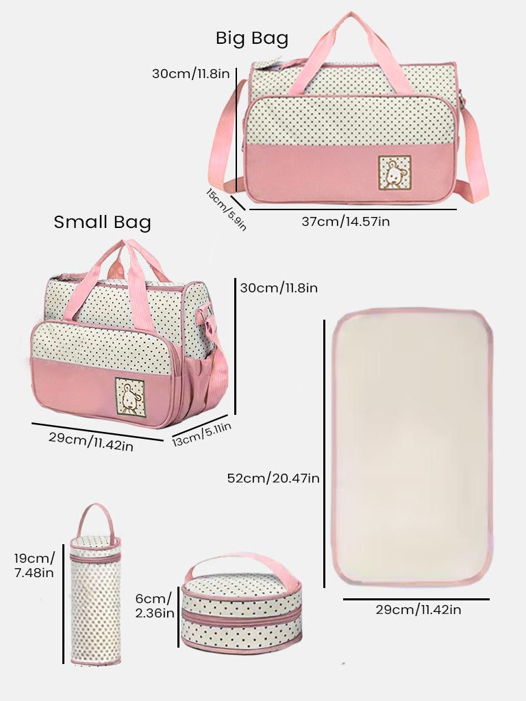 Mom & Baby 5-Piece Diaper Bag Set with Changing Mat & Organisers - Pink