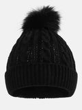 Baby Girl Knitted Hat with Big Pom Pom - Black