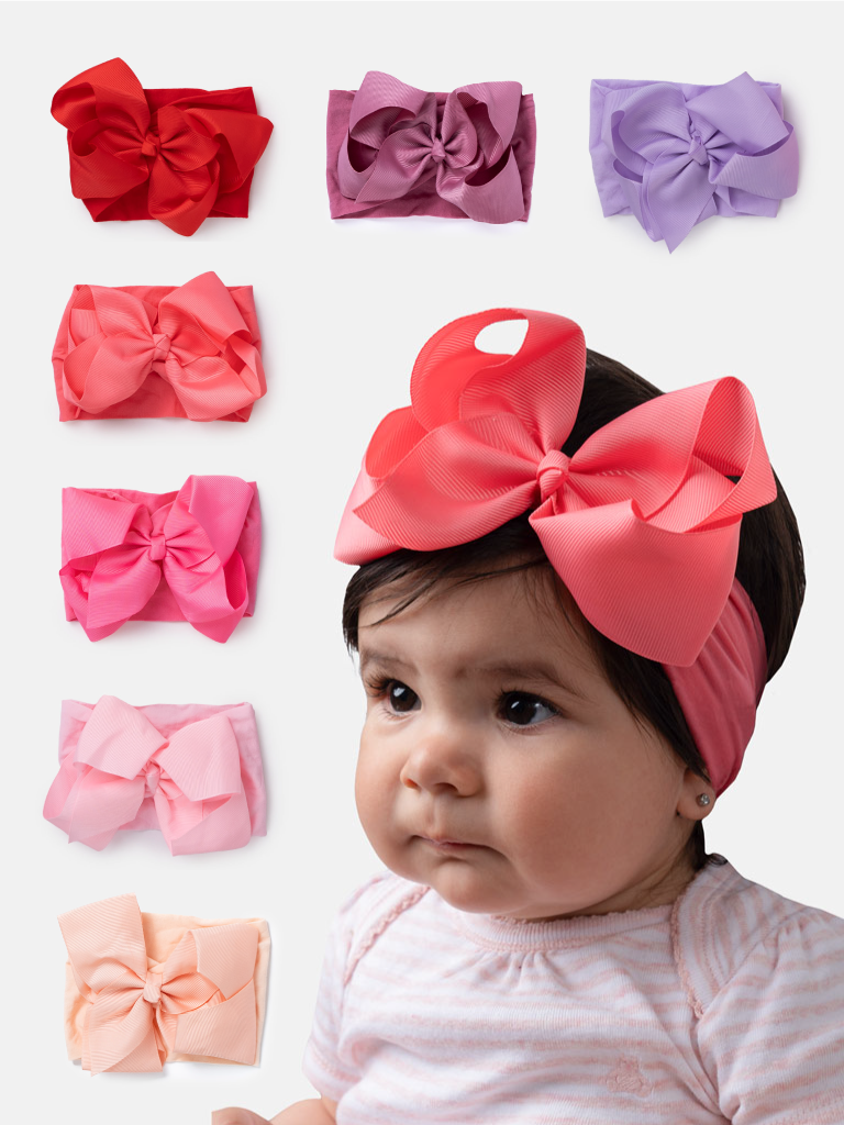 Baby Girl Big Satin Bow Hairband - Pink Tones