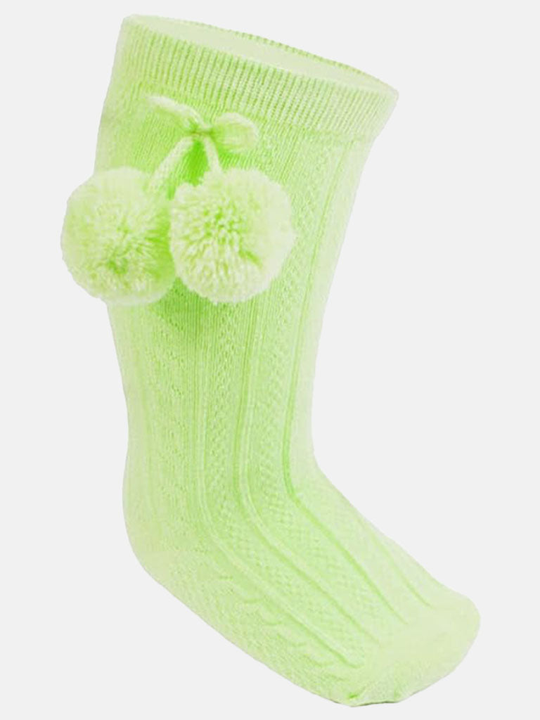 Baby Boy Elegant Cable-Knit Knee Socks with Pom-pom -Lime Green
