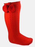 Baby Boy Elegant Cable-Knit Knee Socks with Pom-pom - Red