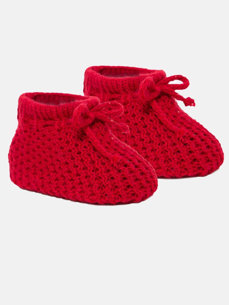 Baby Unisex Knitted Booties-Red