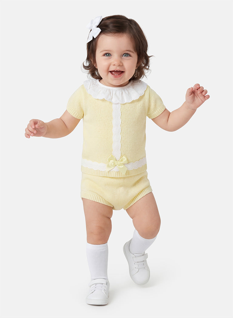 Baby Girl Rebeca 2-piece Spanish Knitted Set - Lemon Yellow