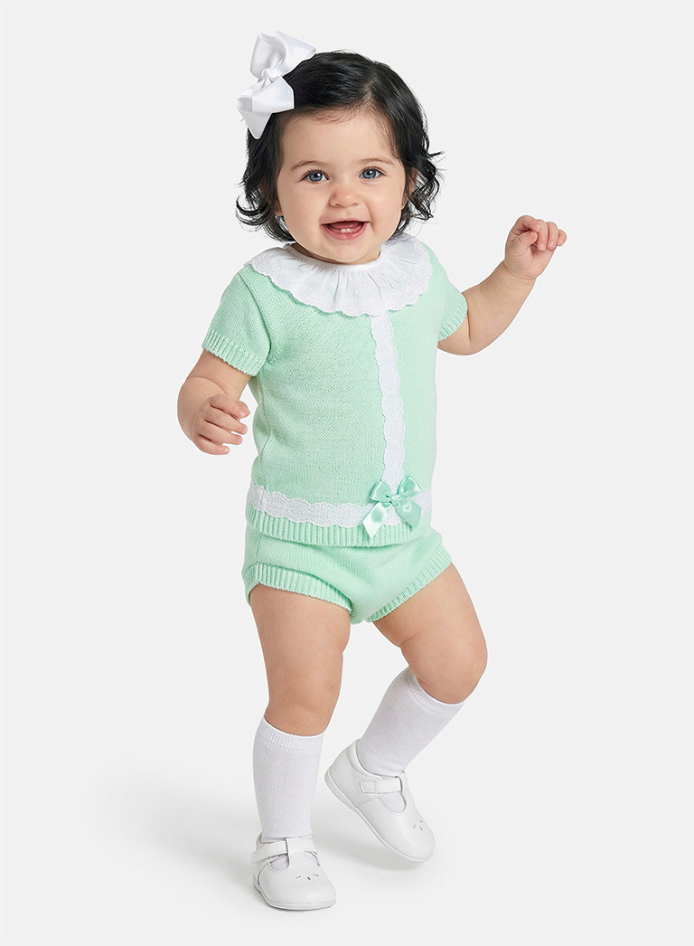 Baby Girl Rebeca 2-piece Spanish Knitted Set - Mint Green