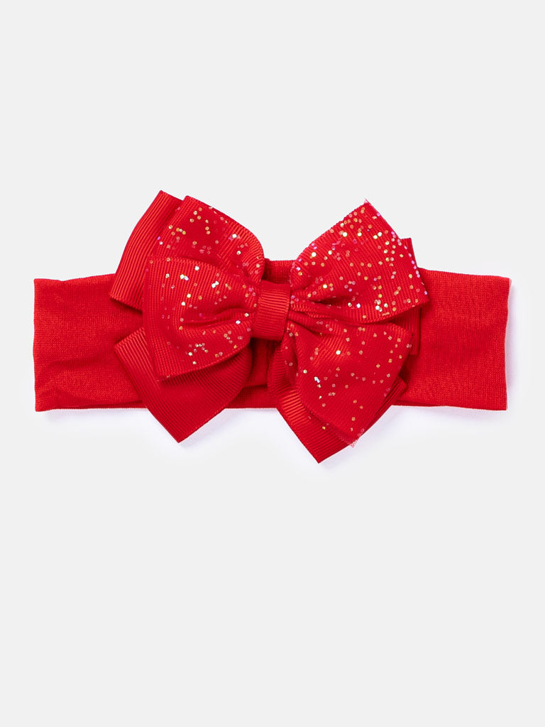 Baby Girl Spanish-Style Glitter Bow Headband - Red