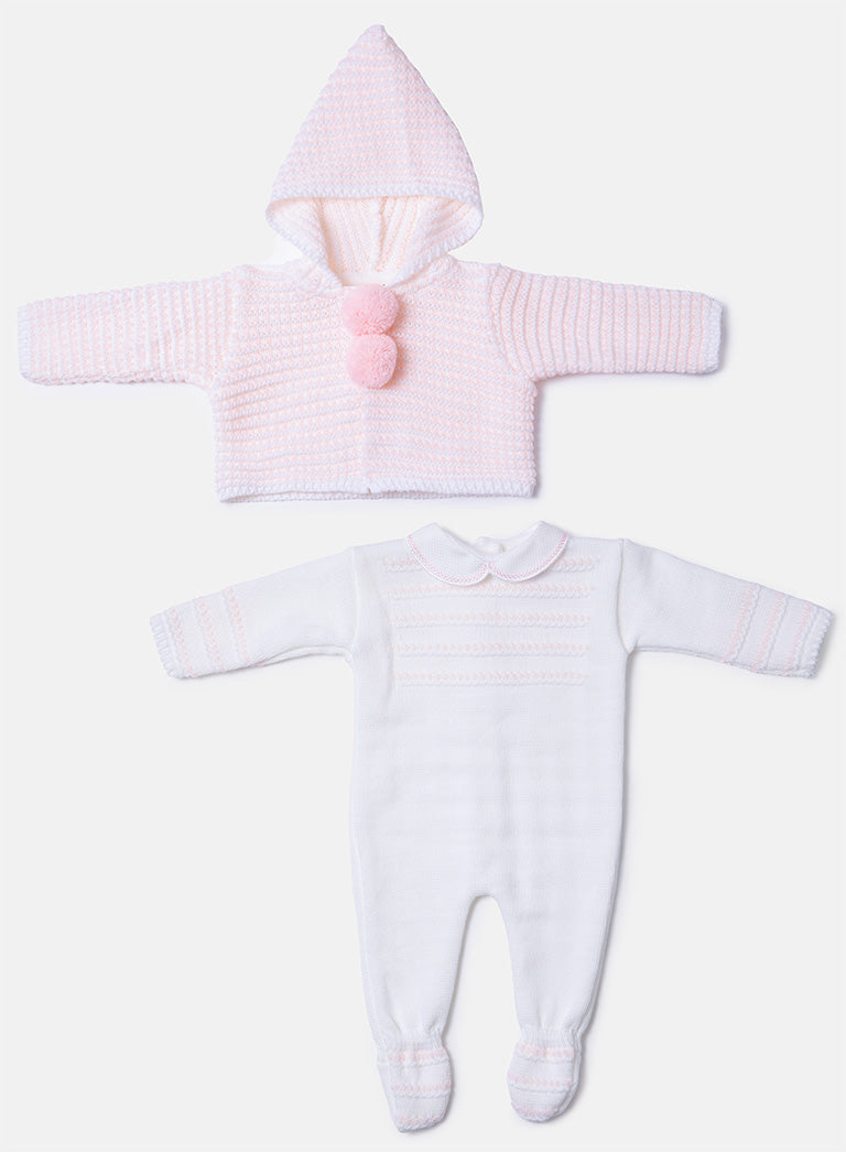 Baby Reyes Collection 2-piece Spanish Knitted Set - Ivory & Pink