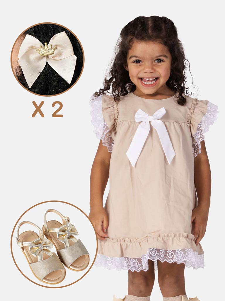 Baby Girl Rina Dress with Sandals and 2 Hairclips Bundle