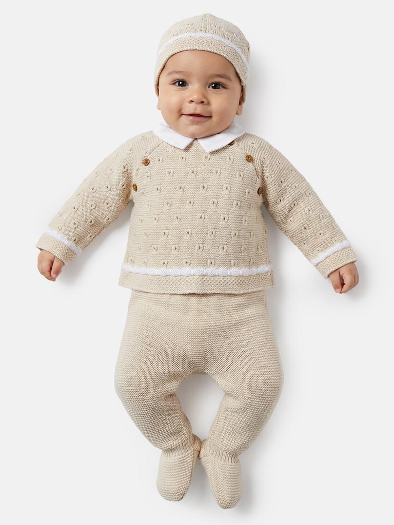 Baby Boy Roberto Collection 3-piece Spanish Knitted Set - Beige