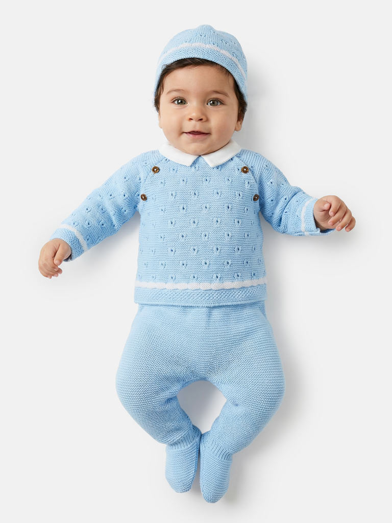 Baby Boy Roberto Collection 3-piece Spanish Knitted Set - Baby Blue