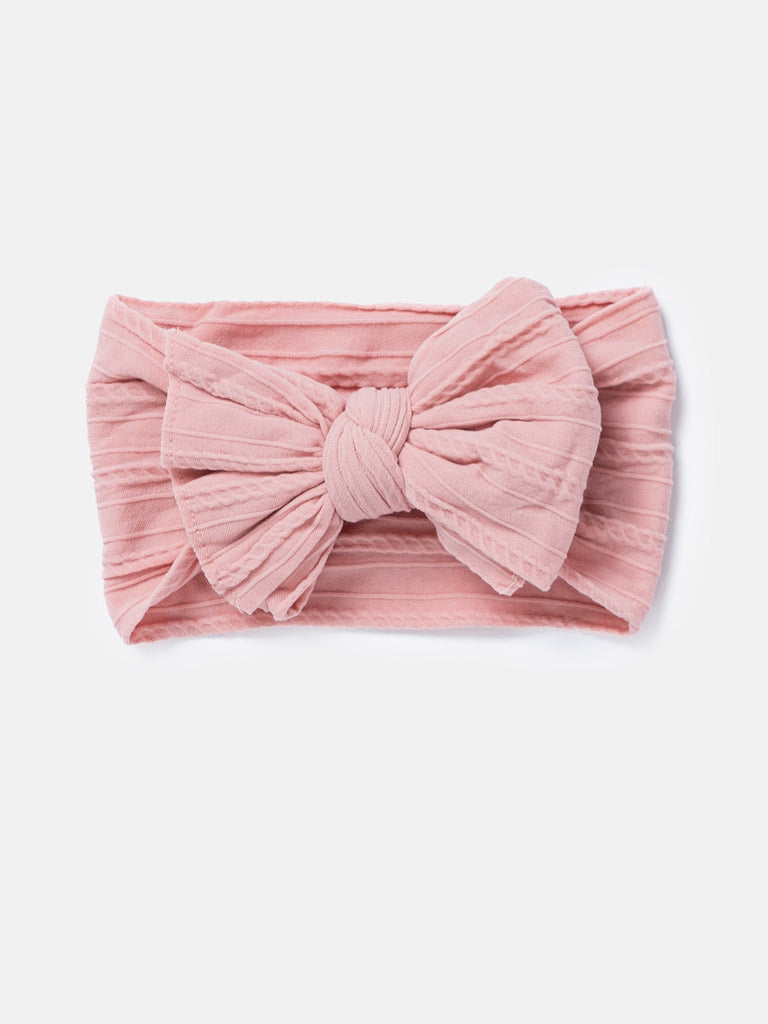 Baby Girl Ribbed Headband with Knotted Bow - Pastel Tones