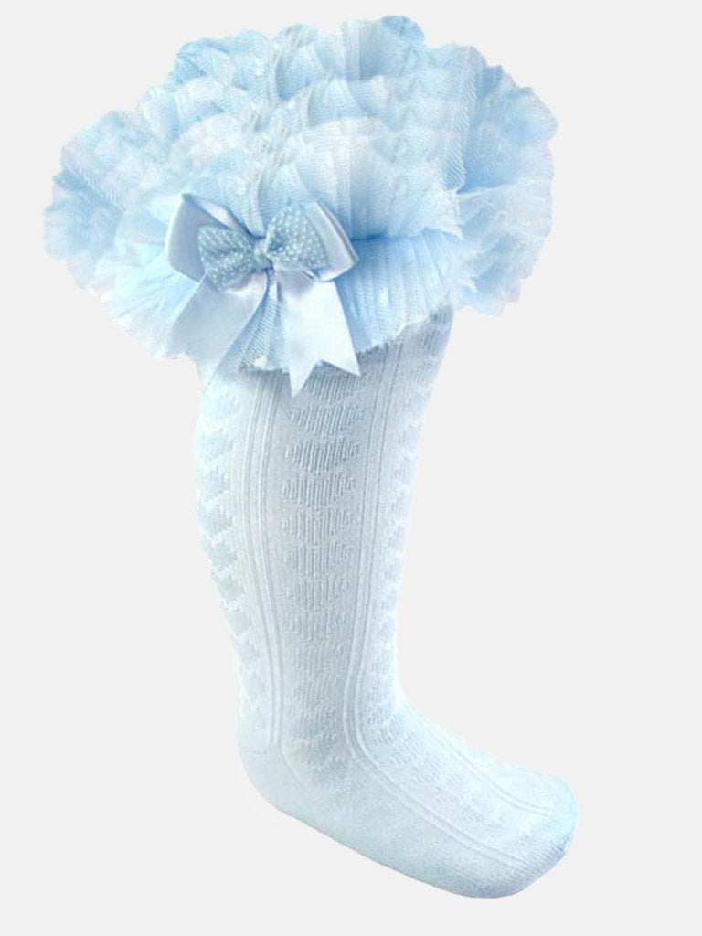 Baby Girl Long Frilly Knee Socks - Baby Blue