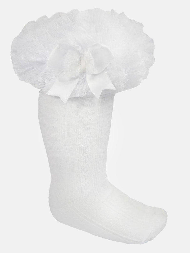 Baby Girl Long Frilly Knee Socks - White