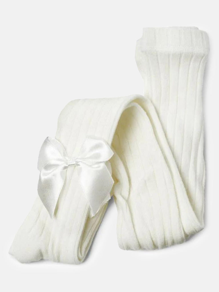 Baby girl Sevva Ribbed Bow Tights - Ivory