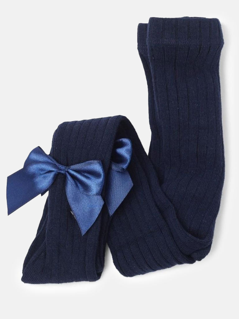 Baby girl Sevva Ribbed Bow Tights - Navy Blue