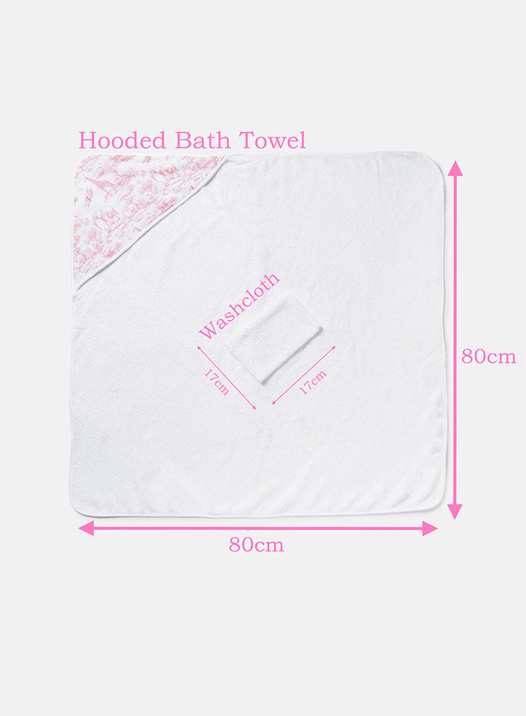 Baby Safari Collection Towel Set with Washcloth - Baby Pink