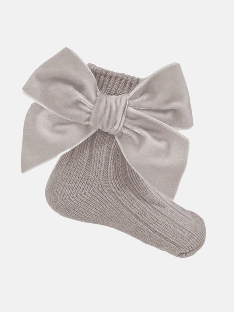 Baby Girl Ribbed Ankle Socks with Large Velvet Bow - JAGUAR