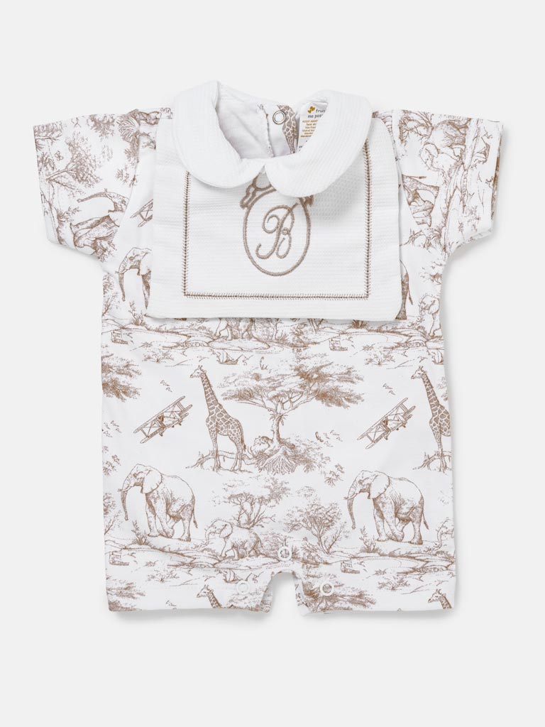 Baby Summer Pyjama with Embroidered Letter "B" Safari Collection - Beige