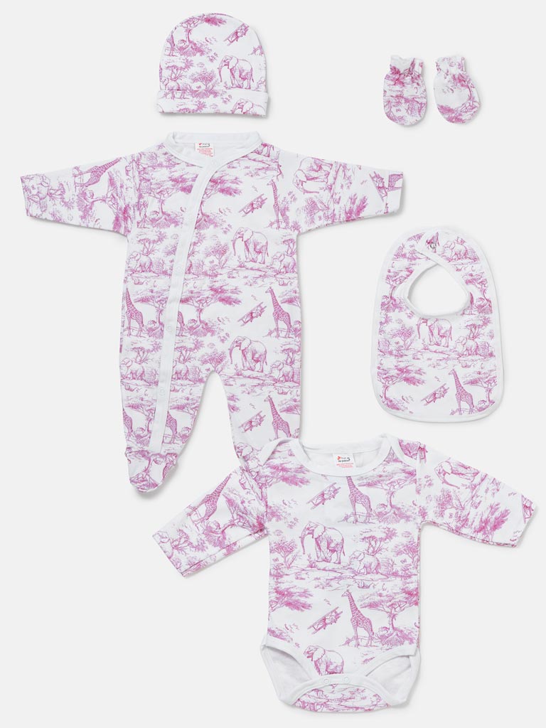 Baby All-In-One 5-Piece Set Safari Collection - Baby Pink