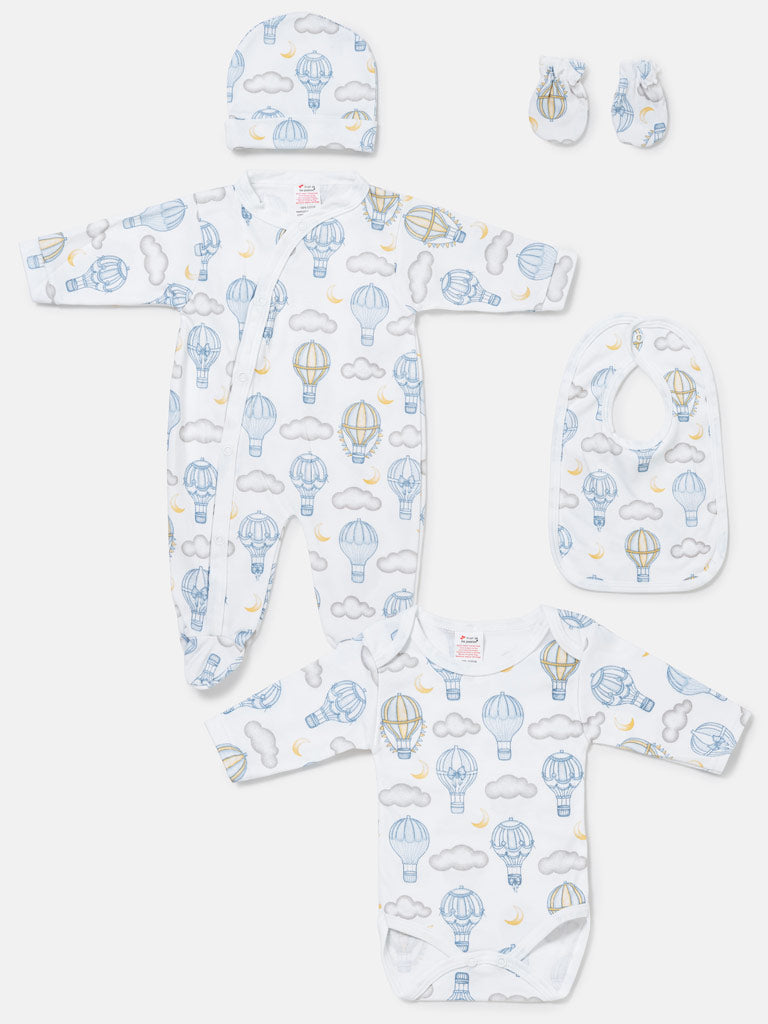 Baby All-In-One 5-Piece Set Hot Air Balloon Collection - Baby Blue