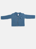 Baby Boy Button-Down Knitted Cardigan with Pom-Pom - Blue