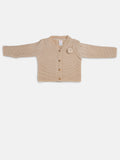 Baby Boy Button-Down Knitted Cardigan with Pom-Pom - Beige