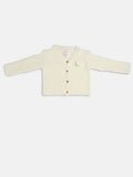 Baby Boy Button-Down Knitted Cardigan with Pom-Pom - Ivory
