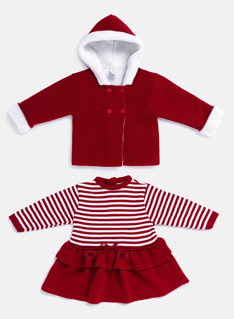 Baby Girl Carlota Collection Knitted Coat & Dress Spanish Set - Red