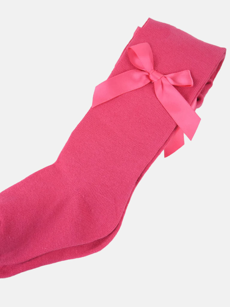 Baby Girl PEX Tights with Satin Bow - Fuchsia Pink