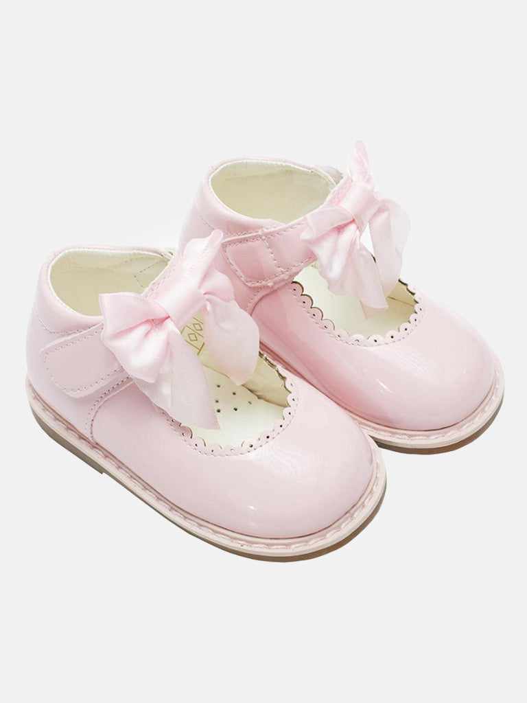 Baby Girl Buckle Strap Satin Bow Shoes TIA Collection - Baby Pink