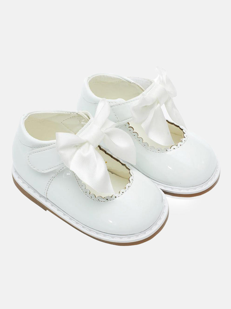 Baby Girl Buckle Strap Satin Bow Shoes TIA Collection - White