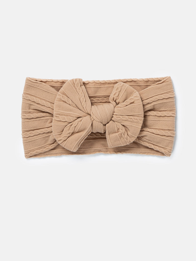 Baby Girl Ribbed Headband with Knotted Single Bow - Nude Tones