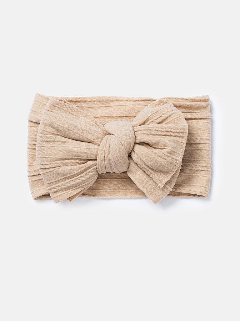 Baby Girl Ribbed Headband with Knotted Double Bow - Nude Tones