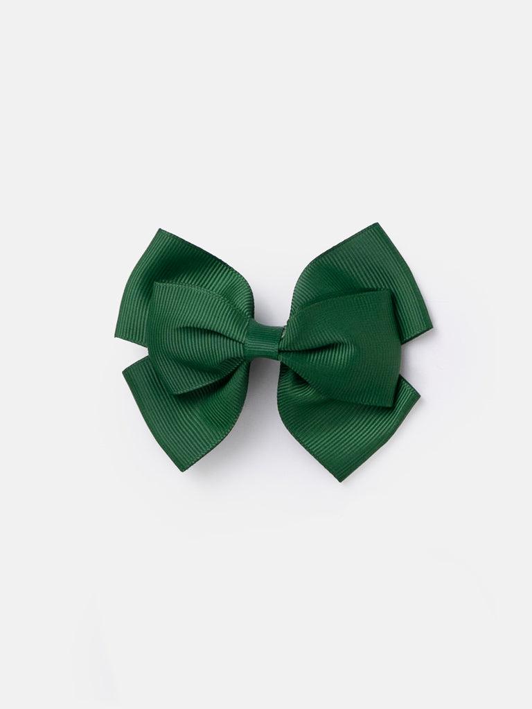 Baby Girl Textured Satin Bow Hairclip - Emerald Green