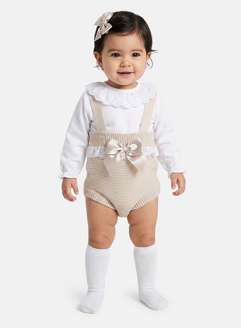 Baby Girl Tina Collection 2-piece Spanish Knitted Romper Set - Beige