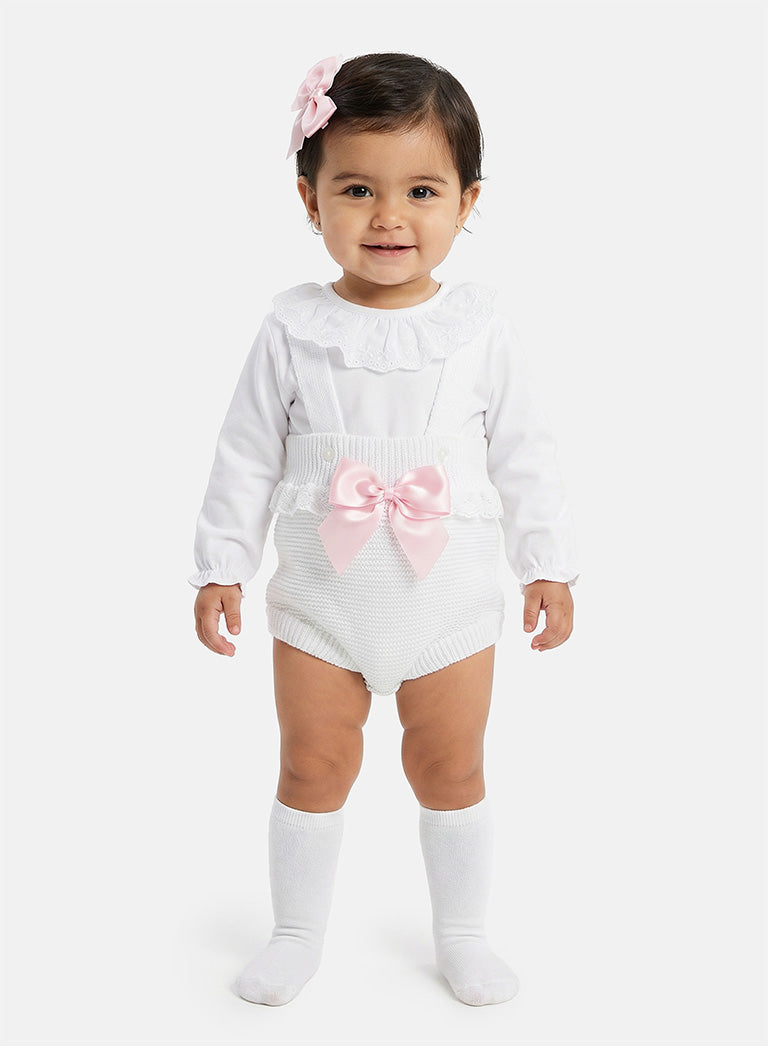 Baby Girl Tina Collection 2-piece Spanish Knitted Romper Set - White